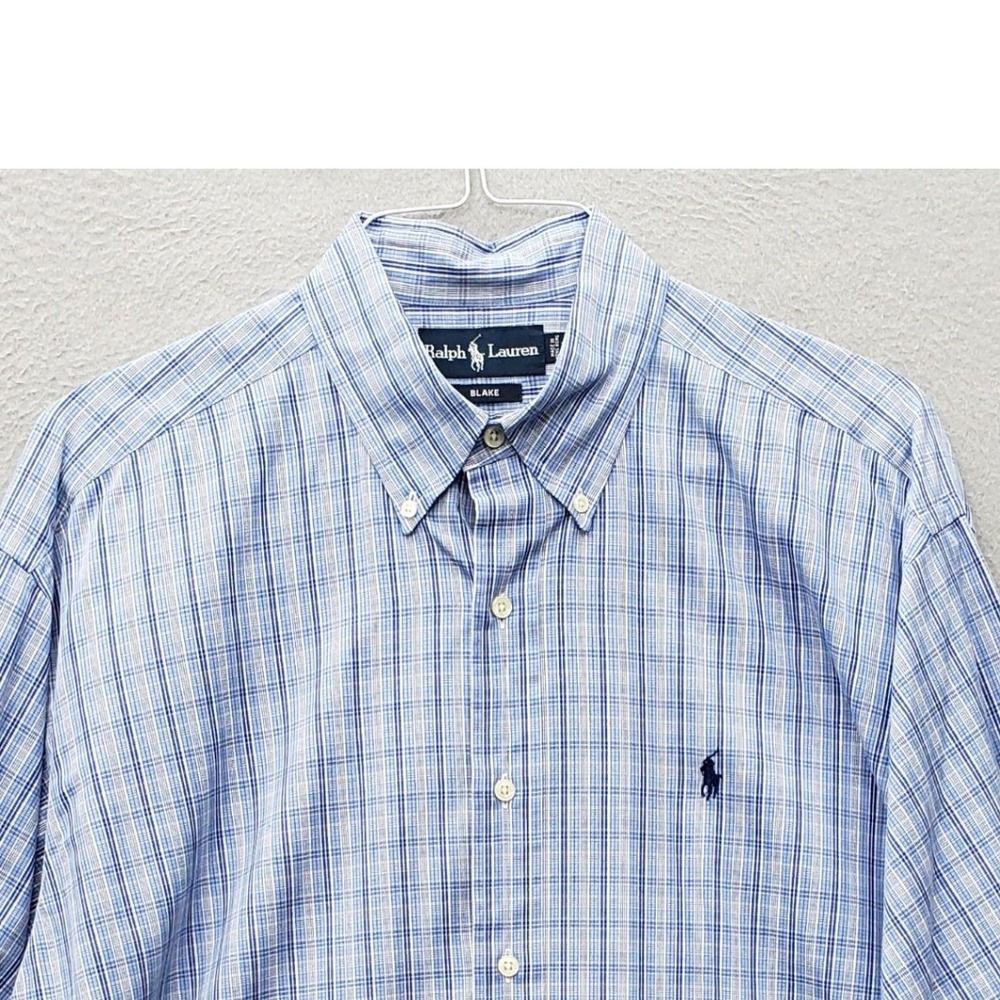 Ralph Lauren Blake Button Up Dress Shirt Light Blue Plaid Long Sleeve Classic L - Picture 10 of 10